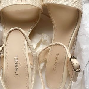 CHANEL | Shoes | Chanel Dark Beige Pearl Heel Strap Sandal Eu 39 | Poshmark